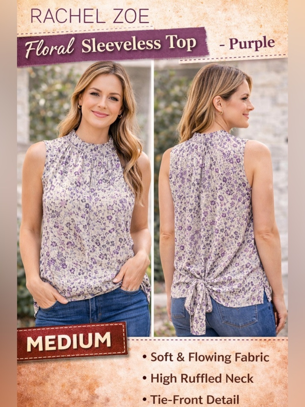 RACHEL ZOE Floral Sleeveless Top - Purple MEDIUM